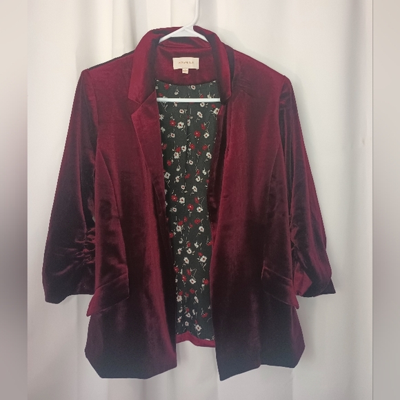 Skies Are Blue Womens Velvet Open Blazer Small Burgundy Steampunk Whimsigoth - Picture 1 of 9
